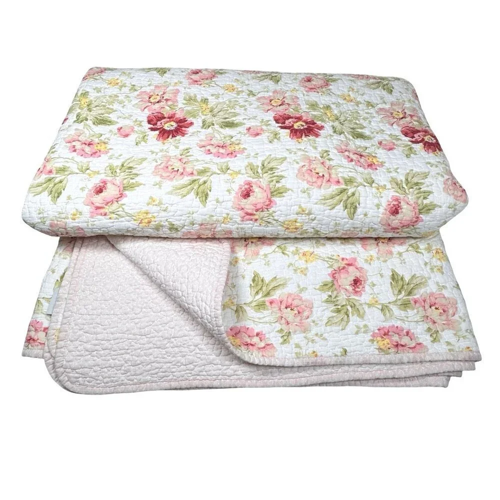 VTG Laura Ashley Reversible Floral Quilt Bedspread Coverlet Queen Cottage Boho